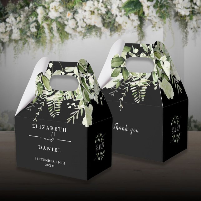 Black And White Floral Greenery Monogram Wedding Favor Boxes (Black And White Floral Greenery Monogram Wedding Favor Boxes)