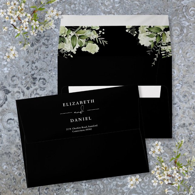 Black And White Floral Greenery Return Address Envelope (Black And White Floral Greenery Return Address Envelope)