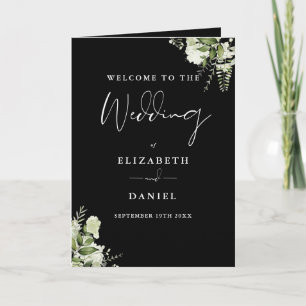 Black And White Floral Greenery Wedding Program