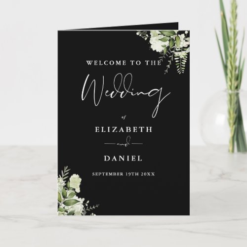 Black And White Floral Greenery Wedding Program