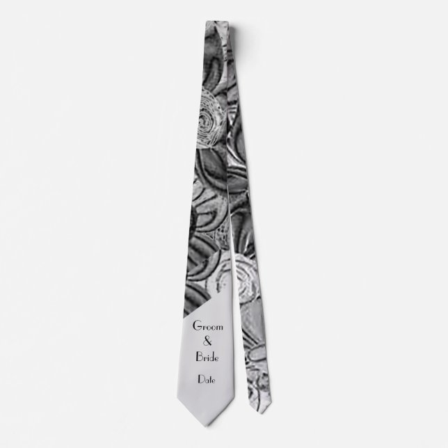 “Black and White Floral” Groom’s Wedding Tie (Front)