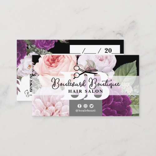 Black and White Floral Hair Stylist Appointment QR Business Card