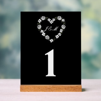  Black and White Floral Heart Acrylic Wedding Sign