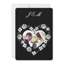 Black and White Floral Heart Wedding Invitation