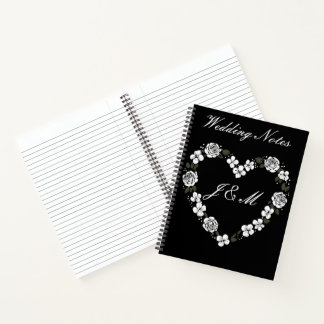 Black and White Floral Heart Wedding Notebook 