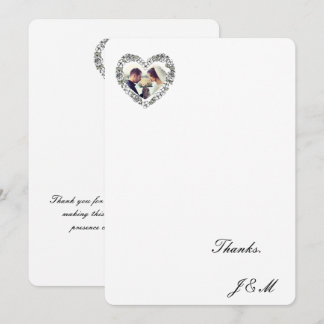 Black and White Floral Heart  Wedding Thanks Cartd Thank You Card