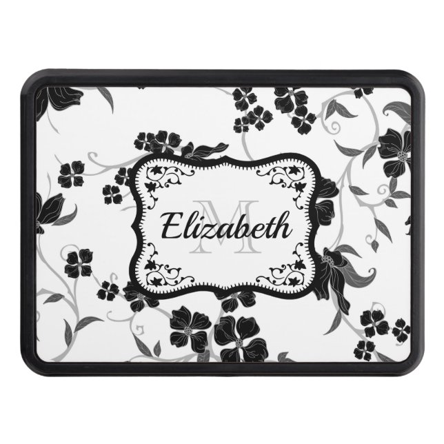 Black and White Floral Hitch Cover (Front)