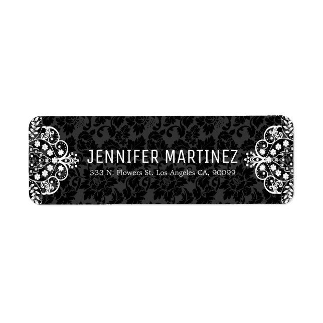 Black And White Floral Lace Design Label (Front)