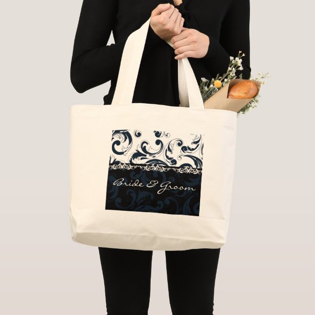 Black and White Floral Large Tote Bag (Front (Product))