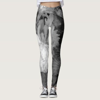 Black and White Floral Leggings by Htawq