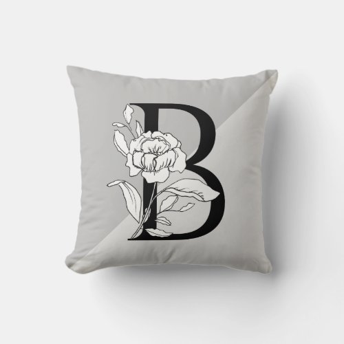 Black and white floral letter B Throw Pillow