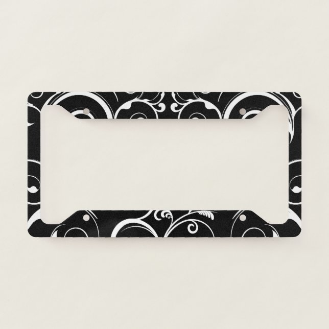 Black and White Floral License Plate Frame (Front)