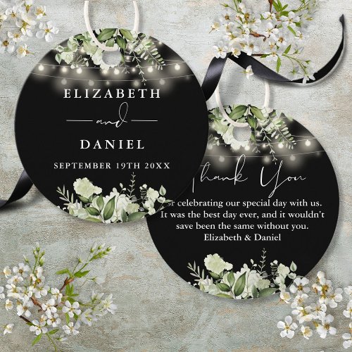 Black And White Floral Lights Thank You Wedding Favor Tags