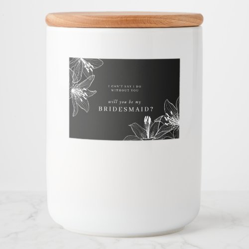 Black and White Floral Lilies Bridesmaid Food Label