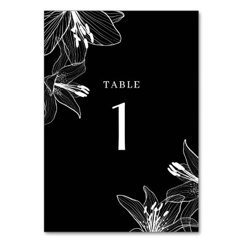 Black and White Floral Lilies Table Number