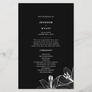 Black and White Floral Lilies Wedding Programs