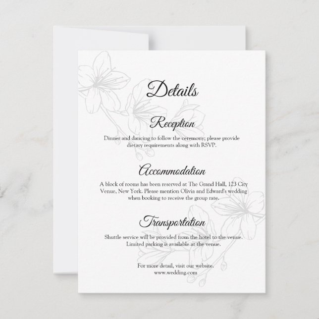 Black and White Floral Line Art Enclosure Card (Front)