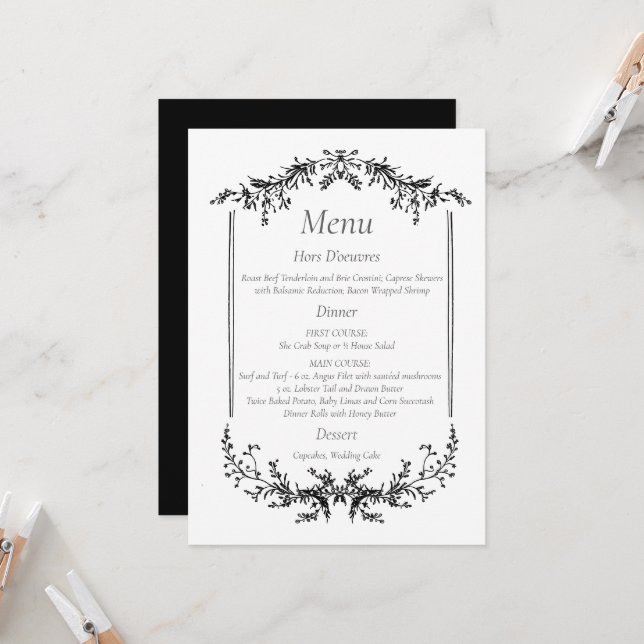 Black and White Floral Line Art Invitation (Front/Back In Situ)