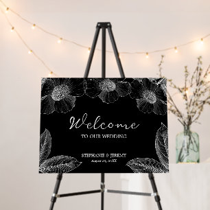 Black and White Floral Line Art Poster Board