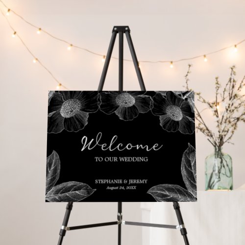 Black and White Floral Line Art  Poster Board