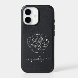 Black and White Floral Line Art Script Name iPhone 17 Case