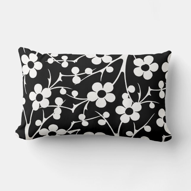 Black and White Floral Lumbar Pillow (Front)