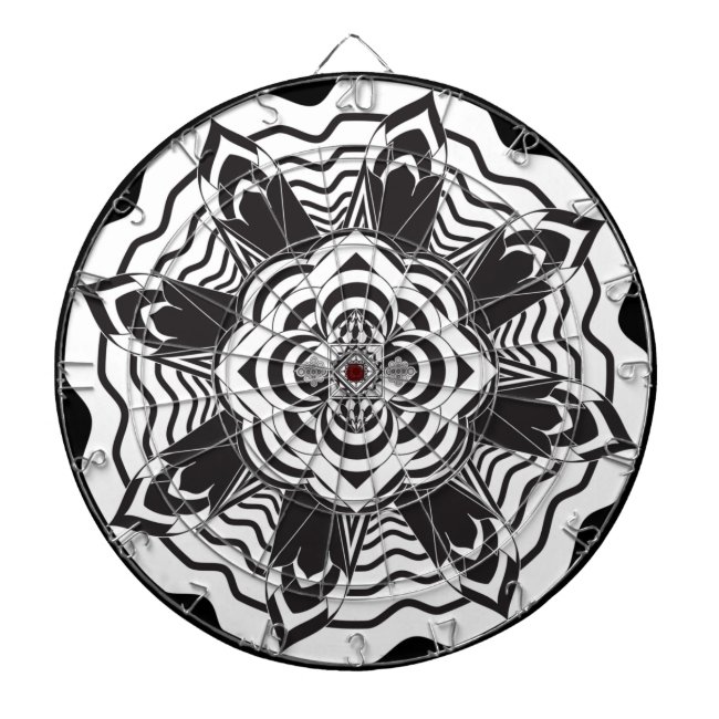 Black and White Floral Mandala Abstract Dartboard