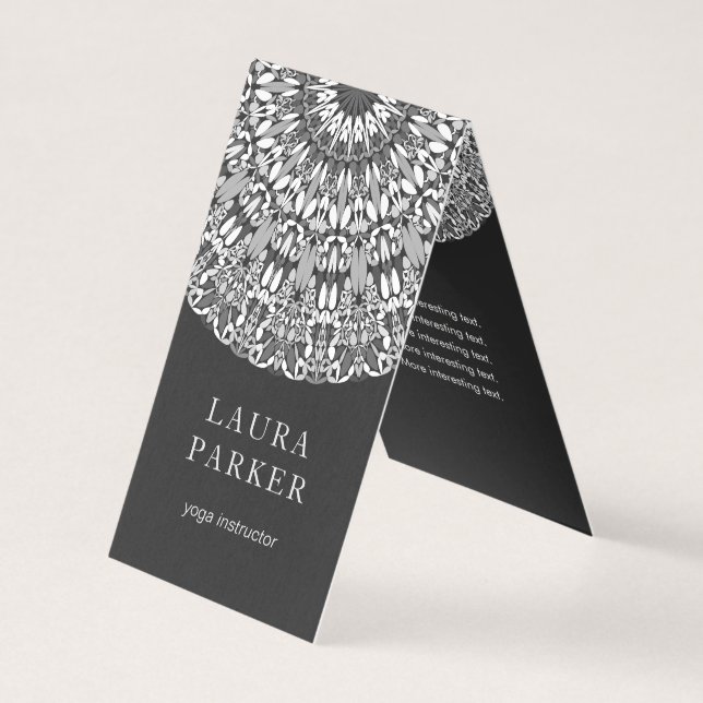Black and White Floral Mandala Business Card (Front)