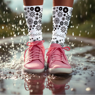 Black and white floral mandala hippie boho flowers socks