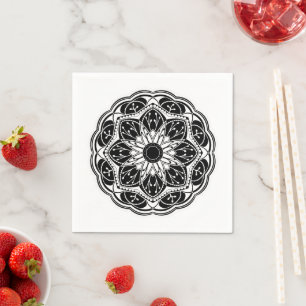 Black and white floral mandala  napkins