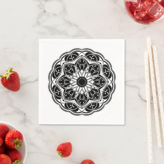 Black and white floral mandala napkins