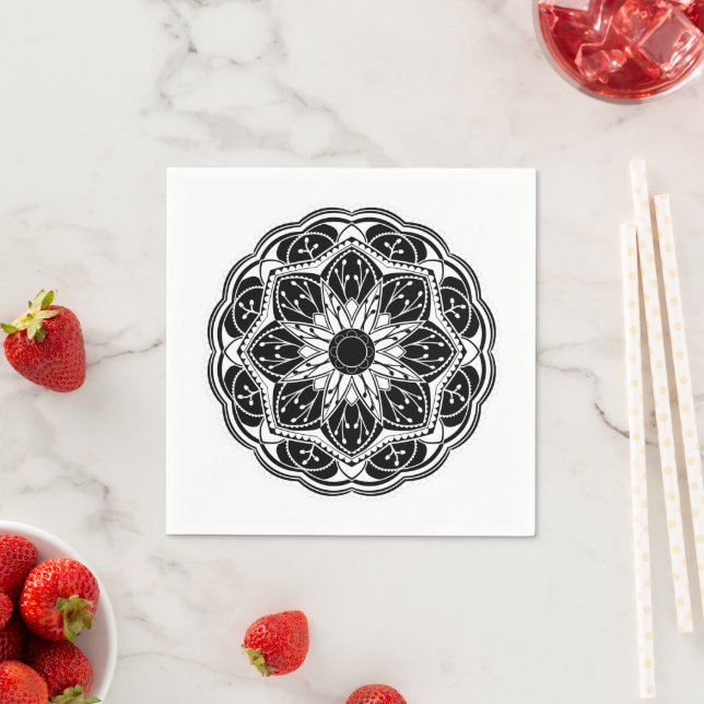 Black and white floral mandala  napkins (Insitu)