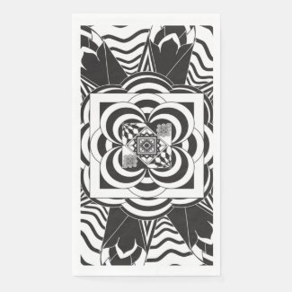 Black and White Floral Mandala Paper Guest Towel