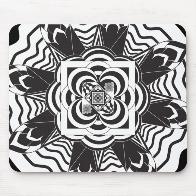 Black and White Floral Mandala Pattern Mousepad