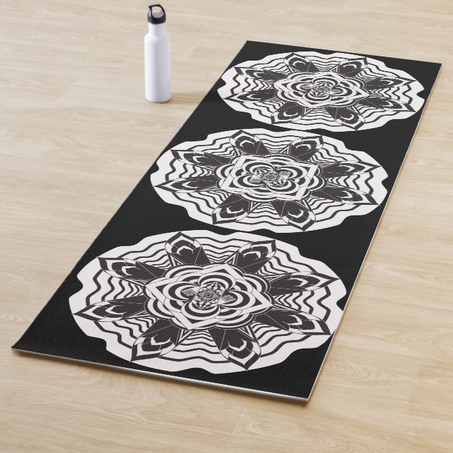 Black and White Floral Mandala Yoga Mat