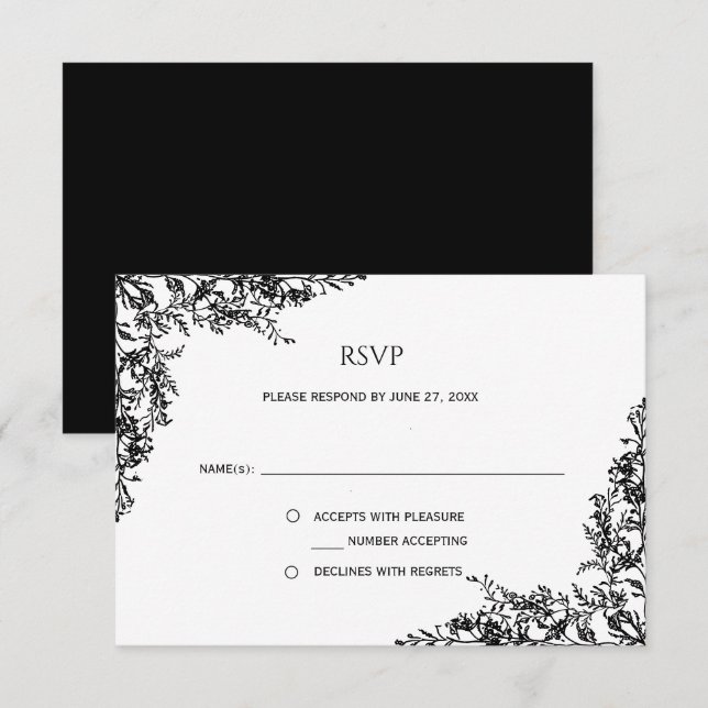 Black and White Floral Minimalist RSVP | (Front/Back)
