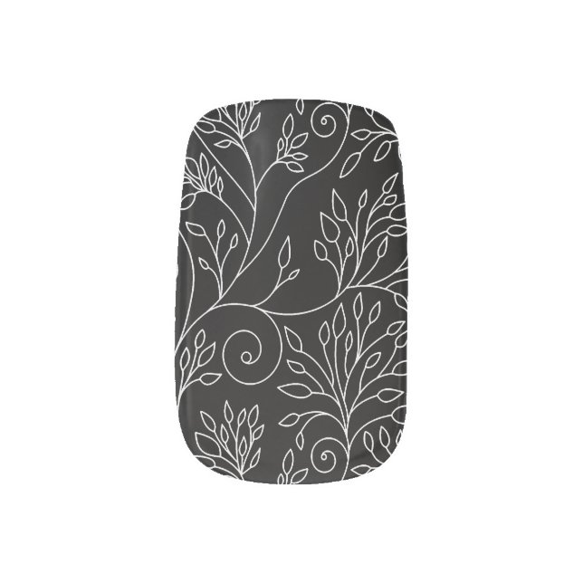 Black and white floral minx nail art (Left Thumb)
