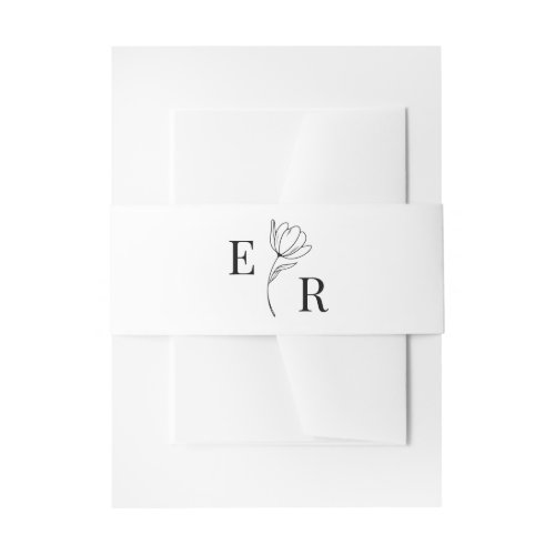 Black and White Floral Monogram Invitation Belly Band