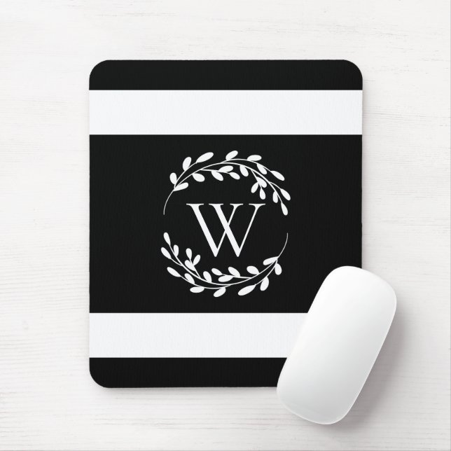Black and White Floral Monogram Mouse Pad (With Mouse)