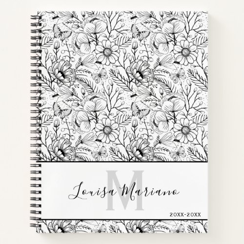 Black and White Floral Monogram Notebook