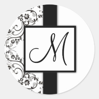 Black and White Floral Monogram Stickers