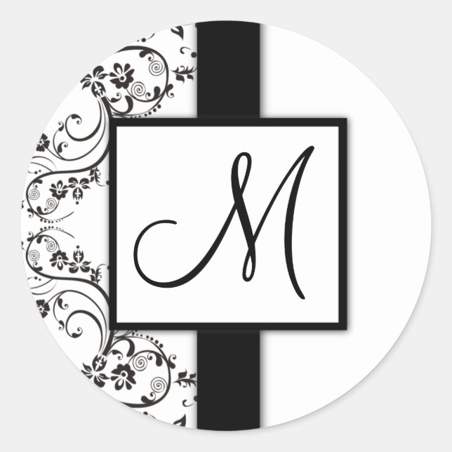 Black and White Floral Monogram Stickers (Front)