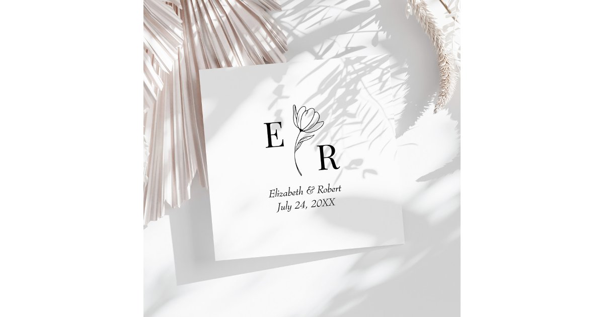 Black and White Floral Monogram Wedding Napkins | Zazzle