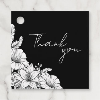 Black and White Floral Name Monogram Wedding Favor Tags