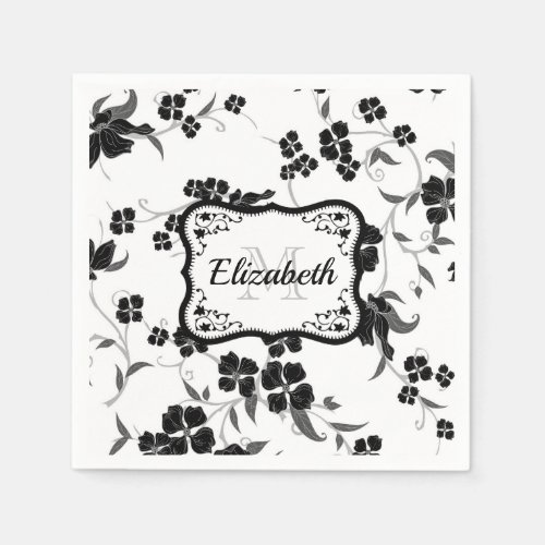 Black and White Floral Napkins