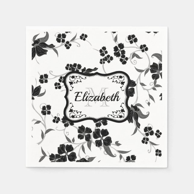 Black and White Floral Napkins (Front)