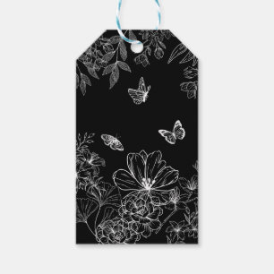 Black and White Floral Nature Pattern Minimalist Gift Tags