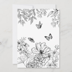 Black and White Floral Nature Pattern Minimalist Holiday Card