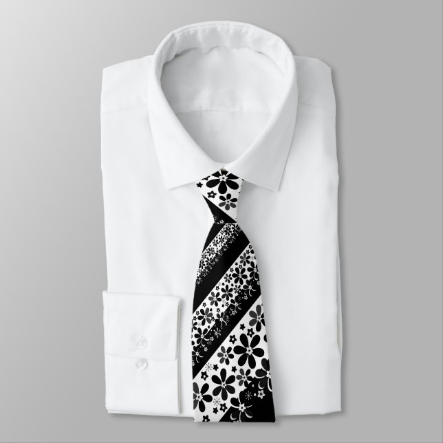 Black and white floral  neck tie (Tied)