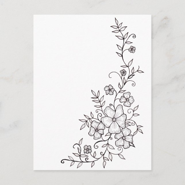 Black and White Floral Ornaments Postcard (Front)